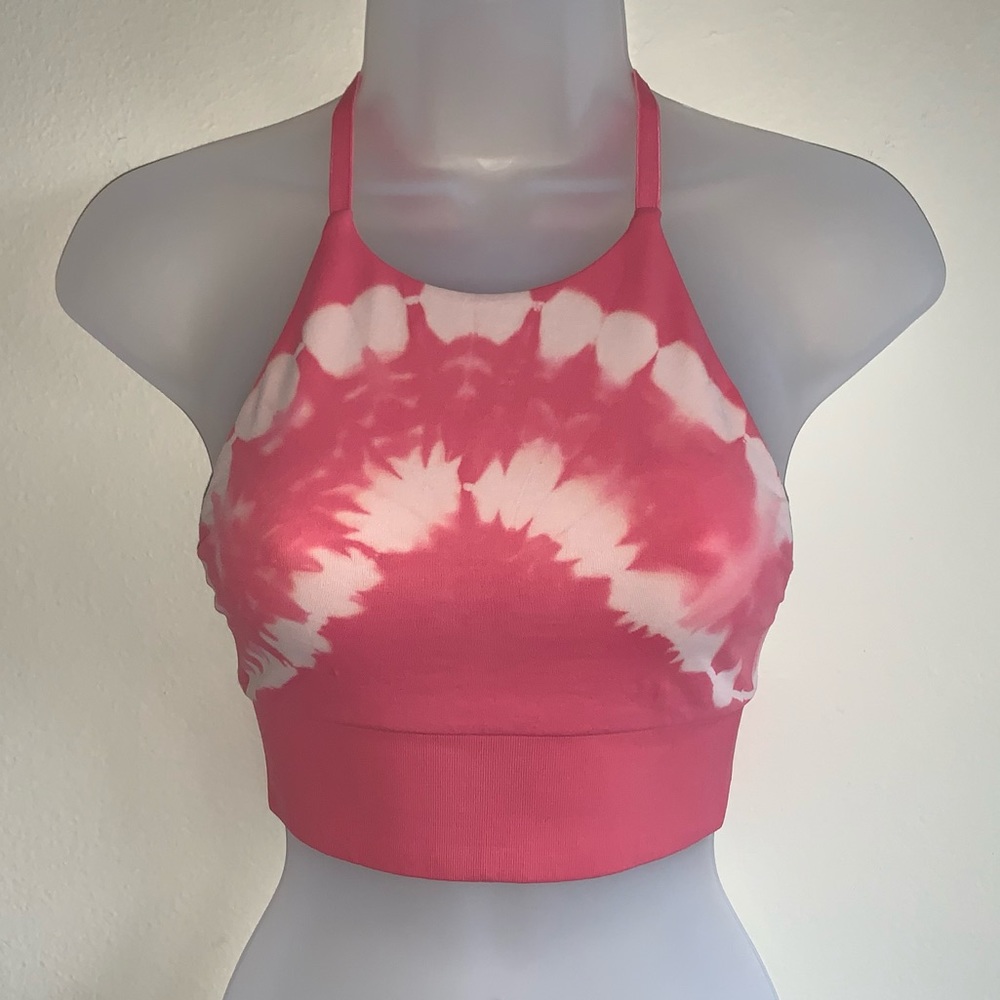 NWOT JoyLab Pink and White Tie Dye Halter Sports Bra - Sz. XS